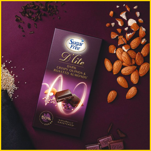 Sugar Free D'lites Dark Crispy Quinoa and Roasted Almonds Chocolate