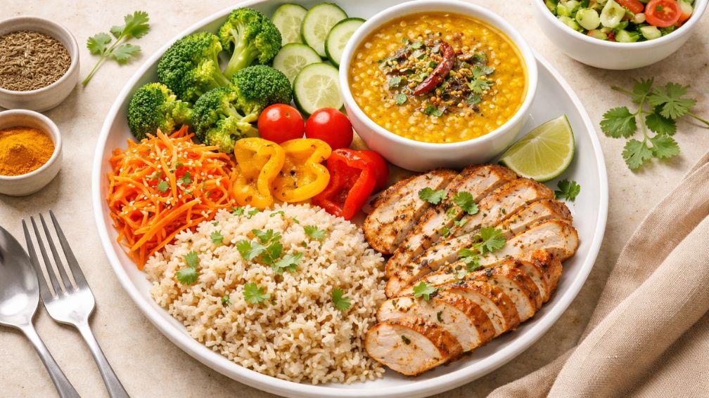 Healthy Indian meal on a plate