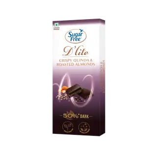 Sugar Free D'lite Crispy Quinoa and Roasted Almonds Dark Chocolate Bar pack front