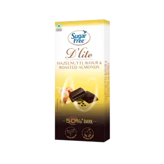Sugar Free D'lite Hazelnut and Roasted Almonds Dark Chocolate Bar pack front